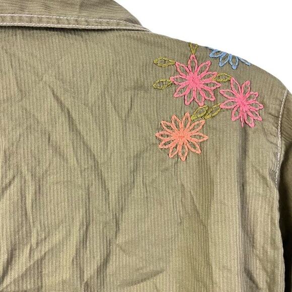 J Jill Womens Embroidered Long Sleeve Bell Sleeve Button Up Green Shirt Top sz 4 - Picture 15 of 16